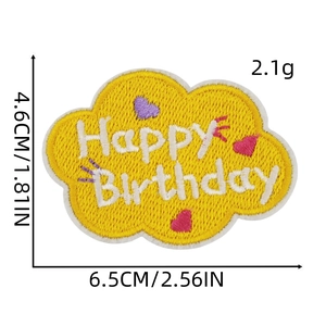 Patch brodé en forme de nuage jaune Happy Birthday pour décoration de vêtements