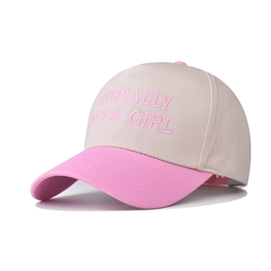 Two-tone cotton baseball cap with pink brim and embroidered phrase Literally Just a Girl
