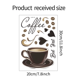Detailed dimensions of the 20x30cm coffee themed wall sticker with But First Coffee text