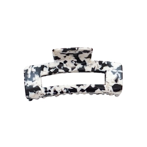 Minimalist marble patterned acetate hair claw clip with large rectangular hollow design