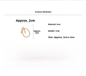 Detailed view of irregular oval gold iron earrings with 3cm length and 4.9g weight