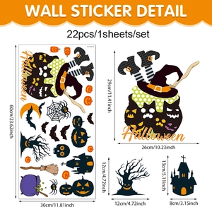 Halloween pumpkin and witch wall stickers set with 22 PVC elements for window decoration