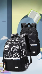 Detail of ergonomic S-shaped shoulder straps and breathable mesh pockets on backpacks