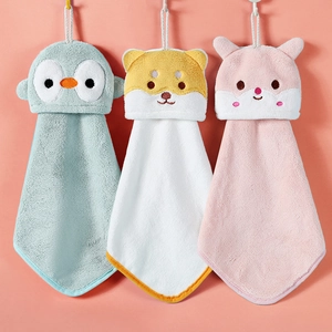 Hanging Hand Towels Coral Fleece Cartoon Animal Shape Thick Absorbent Quick Dry For Kitchen Bathroom