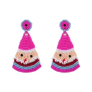 Handmade beaded Santa Claus earrings crafted with vibrant colorful seed beads for Christmas
