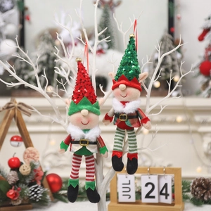 Christmas Elf Hanging Ornaments Sequin Plush Gnome Doll With Long Striped Legs For Tree Holiday Party Decor