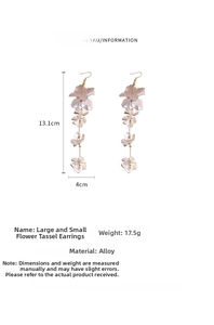 Detailed size specifications for gold flower tassel earrings with multi-layered petals
