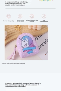 Detailed view of unicorn coin purse featuring dual zippers and internal storage sections