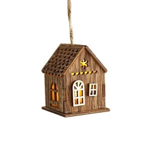 Casetta natalizia in legno luminosa con luce LED e cordino per decorazione dell'albero