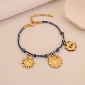 Bracelets tressés soleil lune étoile en or et bleu avec pendentifs en acier