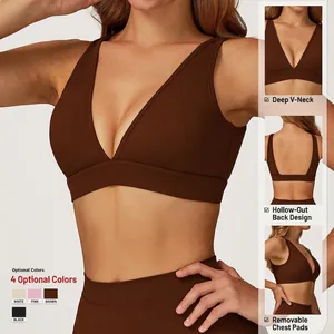 Brassière de yoga col en V profond pour femme avec dos évidé et coussinets amovibles