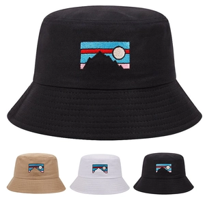 Embroidered Mountain Patch Bucket Hat Outdoor Sun Protection Acrylic Fisherman Cap For Men Women