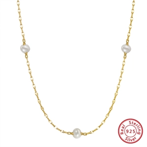 925 Sterling Silver necklace featuring three Baroque freshwater pearls on a gold chain