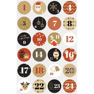 Christmas advent calendar stickers with 24 numbered festive designs for holiday gifts