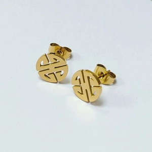 Minimalist 18K gold plated stainless steel hollow geometric round stud earrings on white