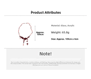 Detailed specs of acrylic flower waist chain with red and black glass beads