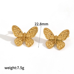 Detailed view of gold butterfly earrings with dimensions 22.8mm and 7.5g weight info