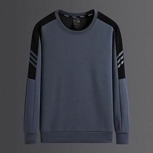 Sweat-shirt décontracté bleu-gris pour hommes avec bandes noires sur les épaules