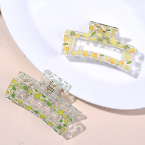 Pinces à cheveux en acrylique avec motifs de fruits citron et poire pour femmes