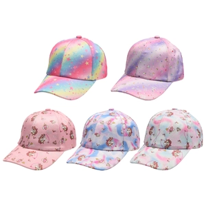 Kids unicorn baseball caps with glitter gradients and colorful cartoon prints for girls