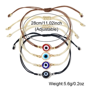 Set of 4 handmade evil eye bracelets with golden beads and adjustable braided cords