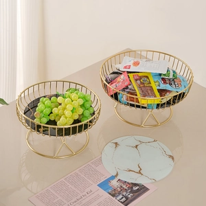 Elegant gold iron fruit baskets with marble base for snacks and home decoration
