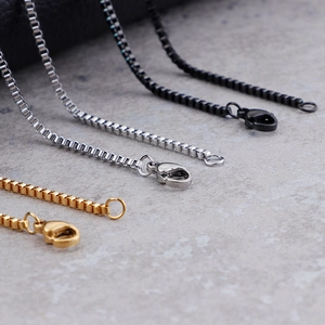 Stainless steel box chains for men and women in gold, silver, and black finishes