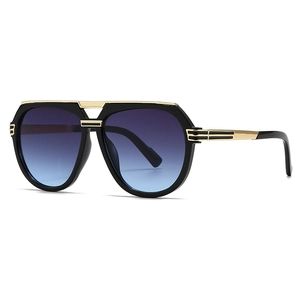 Modern oversized geometric aviator sunglasses with black frames and gradient blue-purple lenses
