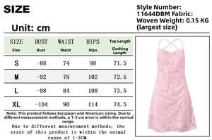 Size chart for backless floral dress showing measurements for S to XL sizes
