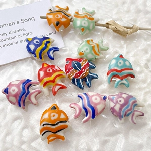 Hand-painted colorful ceramic goldfish beads for DIY jewelry making in various vibrant colors