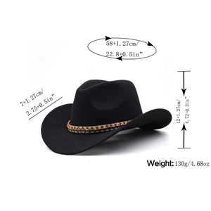 Black wool felt western cowboy hat with woven band and dimensions 58cm circumference