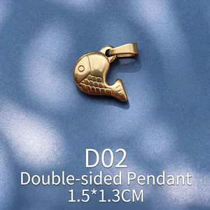 Detailed close-up of a 1.5x1.3CM double-sided gold fish pendant with realistic scales