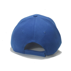 Detailed back view showing the blue baseball cap with adjustable hook and loop fastener strap