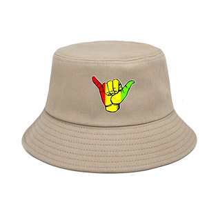 Bob en coton beige avec imprimé signe de la main Shaka pour protection solaire outdoor