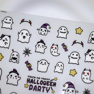 Japanese style Halloween nail stickers with cartoon ghosts, pumpkins and candy patterns