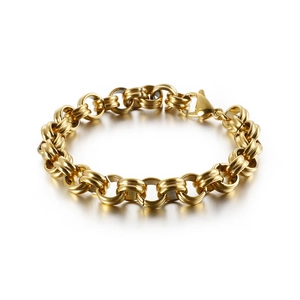 Polished gold O-chain chunky bracelet for men in minimalist hip-hop punk style