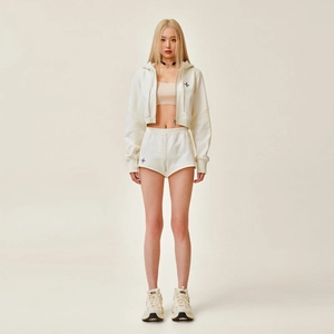Ensemble sweat à capuche court et short de sport ajusté blanc crème pour femmes
