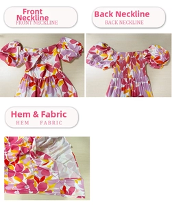 Detailansicht vom Sommerkleid mit Blumenmuster, gerafftem Rücken und Puffärmeln