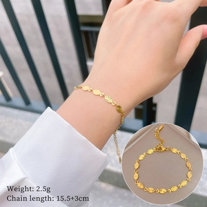 Vintage Titanium Steel Gold Plated Oval Sequin Chain Bracelet For Women Elegant Korean Style Link Bracelet Jewelry Birthday Gift