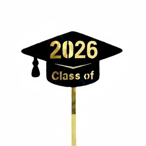 Class of 2026 graduation cake topper with black mortarboard and golden stick