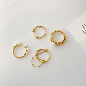 Vintage Stainless Steel Imitation Artificial Pearl Ring Gold Plated Twist Rope Snake Chain Tassel Aesthetic Jewelry For Women