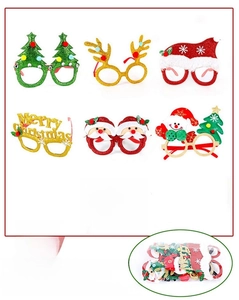 Set of 6 festive Christmas party glasses with reindeer antlers and glitter tree designs
