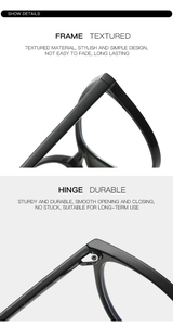 Detail view of smooth metal hinges and durable frame structure on black cat-eye glasses