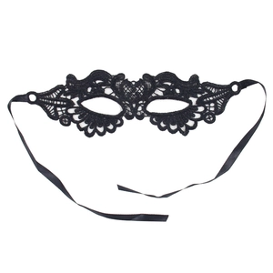 Elegant black lace masquerade mask with intricate hollow patterns for Halloween parties