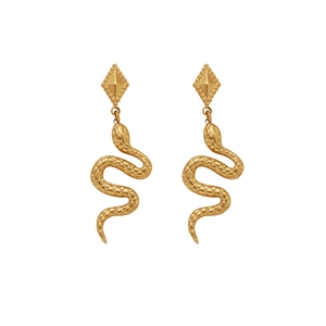 Vintage Snake Drop Earrings Titanium Steel 18K Gold Plated S-Shape Rhombus Jewelry For Women