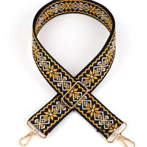 Ethnic style black wide shoulder strap with gold embroidery and metal hardware
