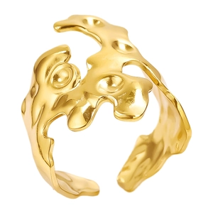 Irregular textured 18K gold plated stainless steel open ring with organic molten design