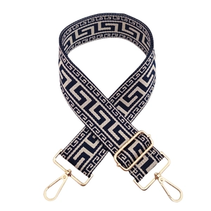 Adjustable wide replacement strap for handbags with blue and beige geometric pattern