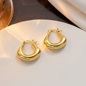 Vintage Titanium Steel 18K Gold Plated U-Shaped Hoop Earrings For Women Minimalist French Style Geometric Oval Earrings Jewelry
