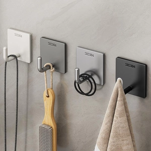 304 Stainless Steel Wall Mount Hooks Self Adhesive No Drill Heavy Duty Modern Square For Bathroom Kitchen Door Rack